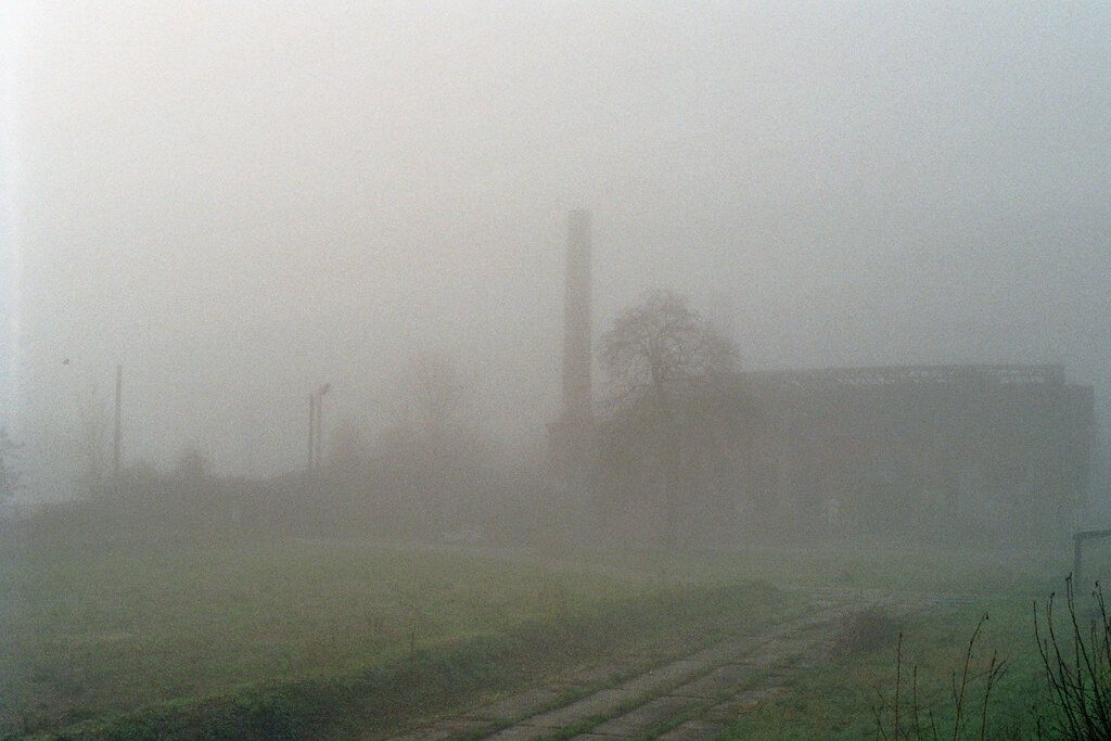 Analog Photography: Locomotive Shed in the Fog